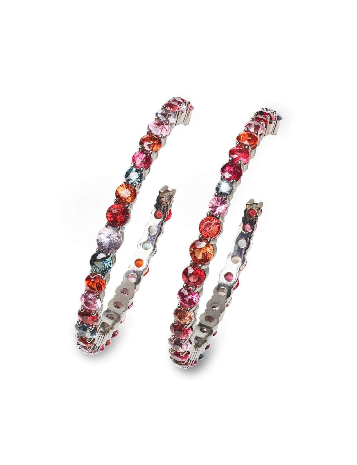 Creolen mit Spinellen 18kt Weißgold – 84 Multicolor-Spinellen im Brillantschliff, Handgefertigt, Einzelstück, BeVain München