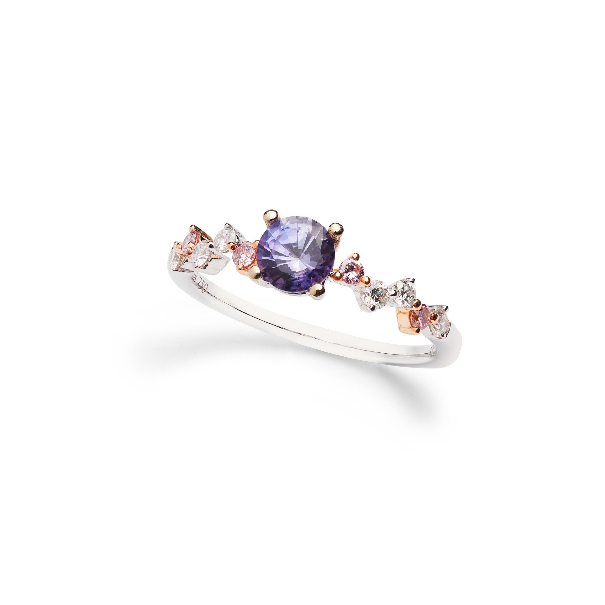 Saphir Ring 18kt Weiß- und Roségold mit Purple Saphir und Brillanten – Handgefertigter Ring, Einzelstück, BeVain München