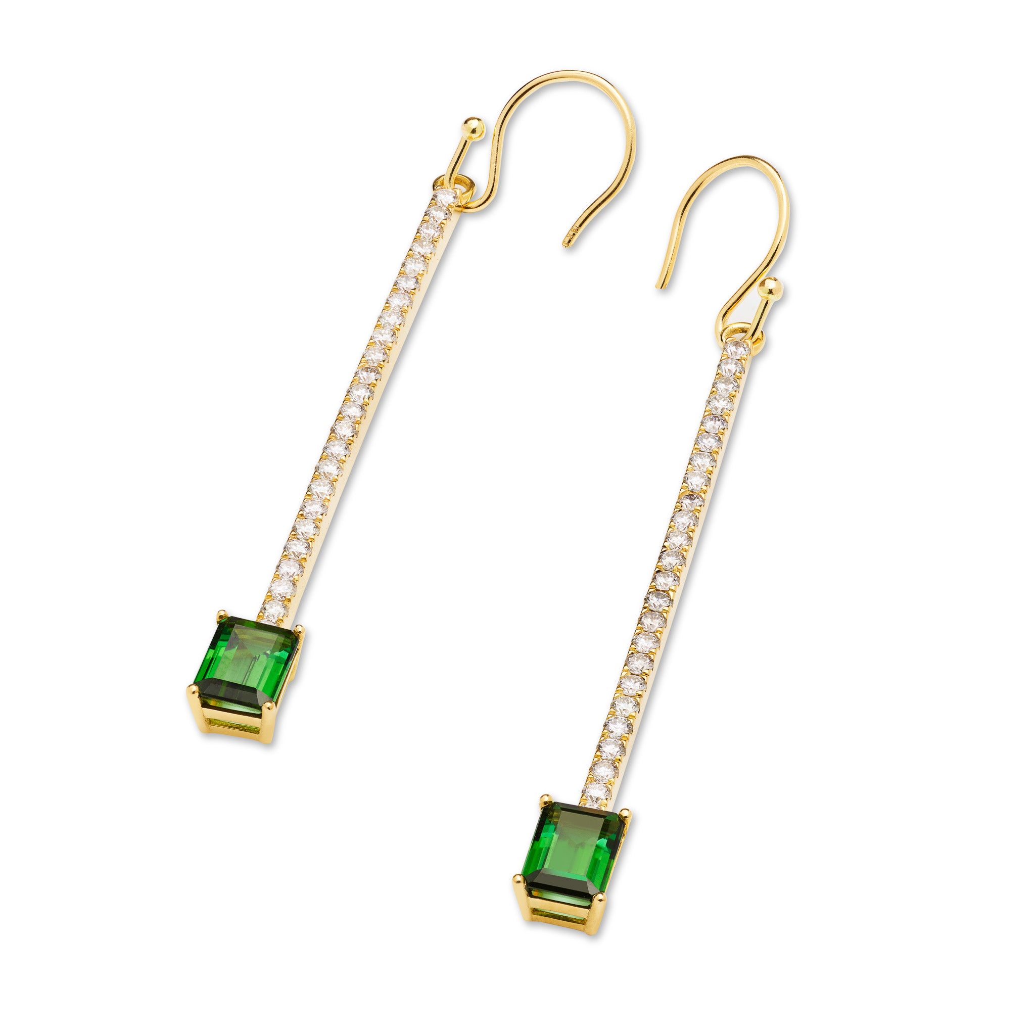Ohrhänger 18kt Gelbgold mit grünen Turmalinen und Brillanten – Handgefertigte Ohrringe, Einzelstück, BeVain München