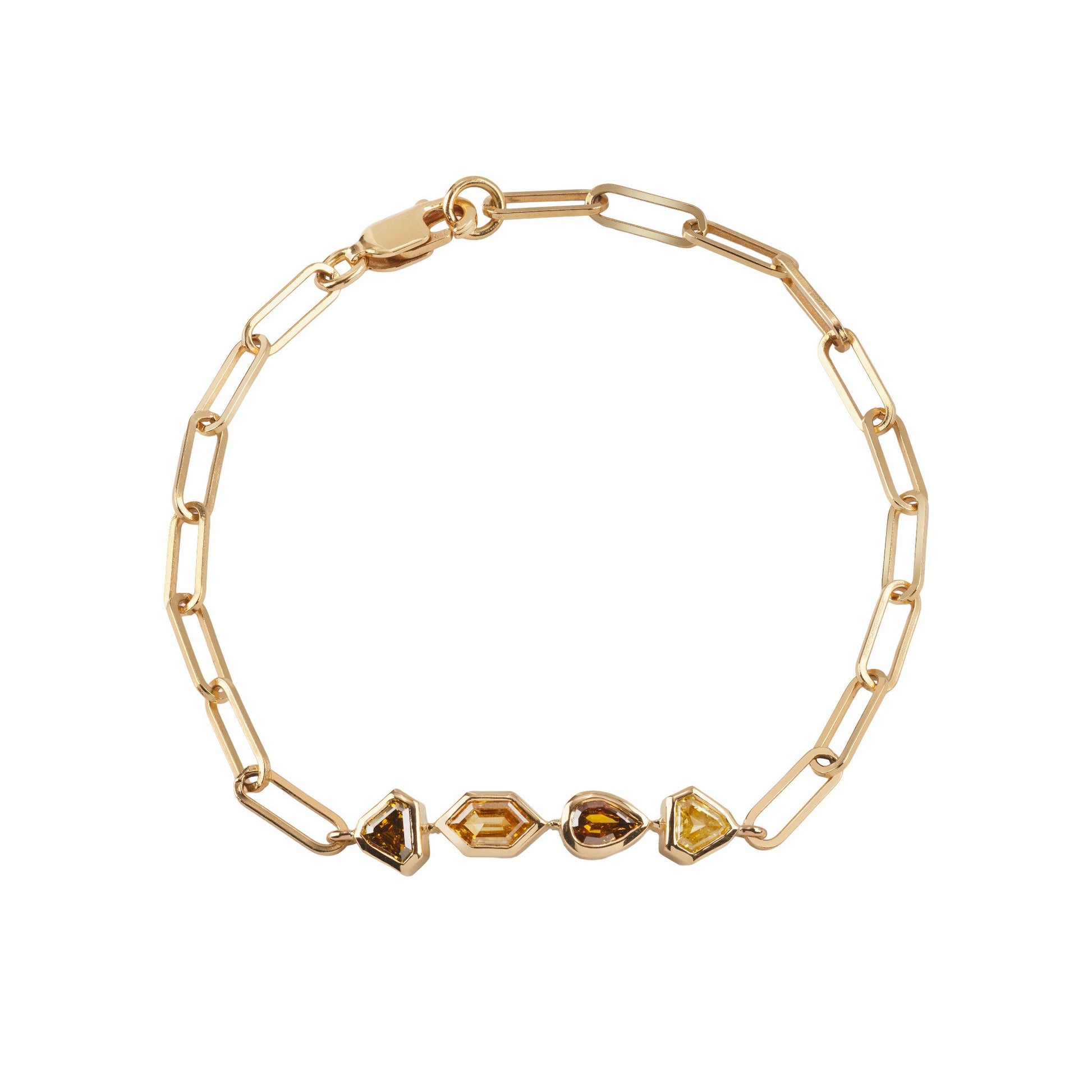 Paperclip Armband mit gelben/braunen Brillanten