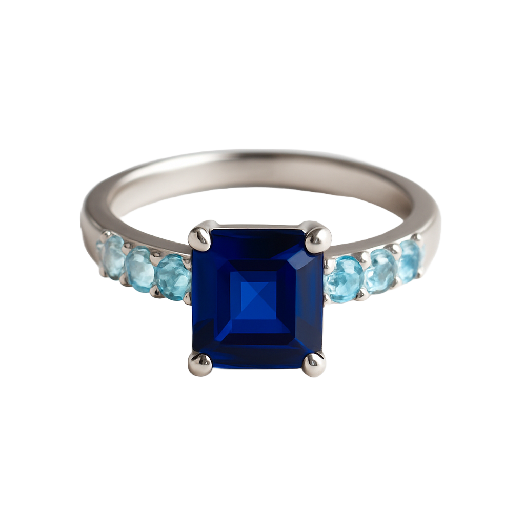 Asscher Cut Saphir Ring 18kt Weißgold – Ring mit 1,77ct blauem Saphir im Asscher-Schliff, Einzelstück, BeVain München