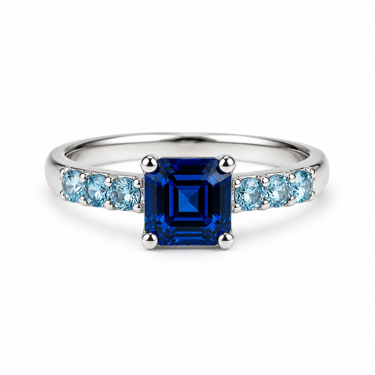 Asscher Cut Saphir Ring 1,77 ct – 18kt Weißgold Gr. 54 | BeVain