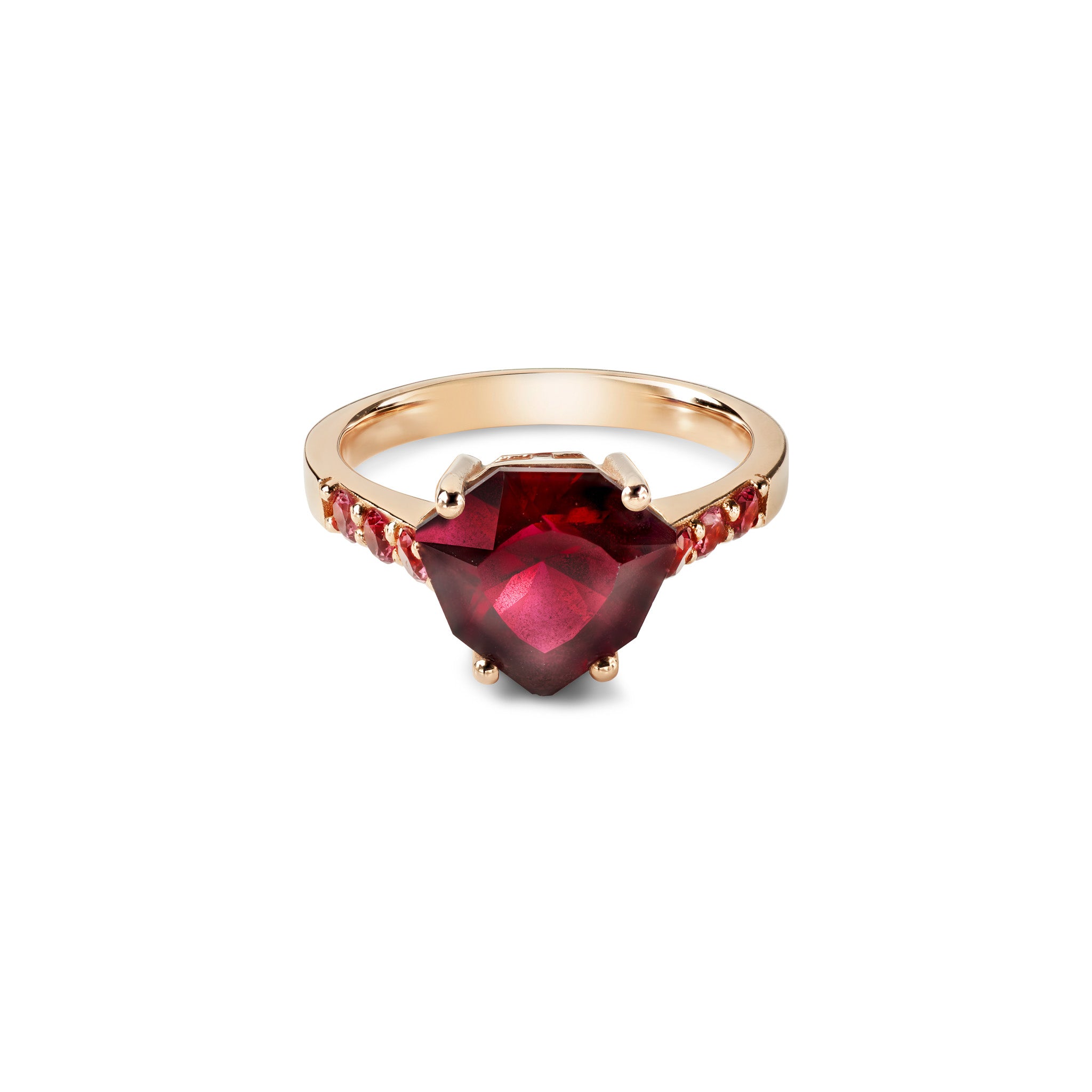 Ring mit Rhodolith 18kt Roségold – Handgefertigter Ring mit 3ct Rhodolith und Spinell, Einzelstück, BeVain München
